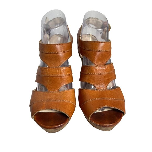 Coach Jazlyn Cognac Leather Wedge Heel Sandal Women’s Size 10B - Picture 2 of 8